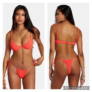 RVCA SOLID STREAK UNDERWIRED TOP & SOLID WIDE STREAK Skimpy Bikini Bottom, S